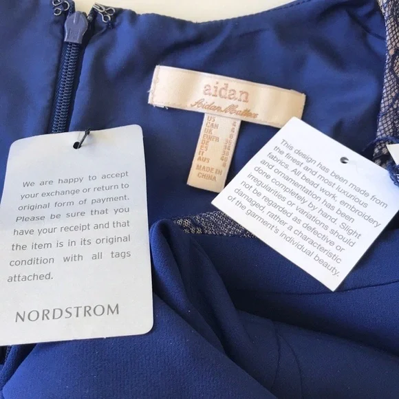 AIDAN MATTOX Lace inset cutout Navy Blue floor length gown Size 4 NEW WITH TAGS - Picture 7 of 15